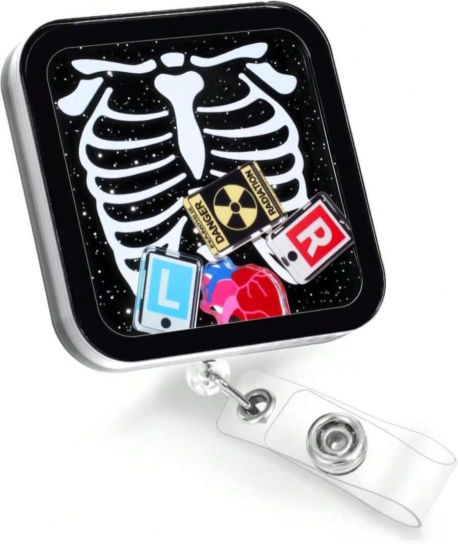Plifal XRAY Badge Reel Holder Clip - Radiologist Retractable ID Name Card Badge Reel With Charm Alligator Clip, Nurse Nursing Office Medical Worker Student Shaker Accessories Gifts - ColorEE - 查看 1