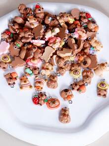 20/50/100个可爱卡通动物夜光树脂配件，水豚、仓鼠DIY装饰，奶油胶盲袋混合款式首饰配件 - 咖色 - 查看 5