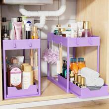 Euuztu Under Sink Organizer 2 Pack, Sink Pull-Out Sliding Storage Cabinet, 2-Tier Under Shelf Organizer Kitchen Bathroom, Purple - 紫色 - 查看 9
