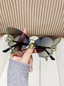 2pcs Diamond-Studded Butterfly Shaped Frameless Eyeglasses, Suitable For Travel - Multicolor - View 10