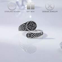 1pc 925 Sterling Silver Vintage Unique Heart Floral Design Witch Knot Ring, Suitable For Daily Casual Wear, Vacation, Holidays, Birthdays, Easter Gifts For Women - Antique Silver - View 8