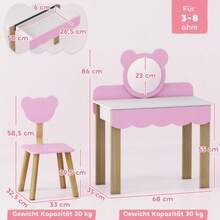 Children's Dressing Table Set With Stool, Makeup Mirror, Bear Shape, Drawer, MDF, Pink