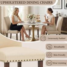 Kitchen Chairs, Set Of 2; Dining Room Chairs; Living Room Chairs; Upholstered Chairs With Solid Wood Legs; Padded Seat - Beige - View 4