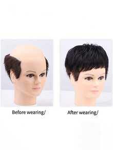 1pc Men's Short Wig - Men's Hair Topper. Fashionable, Invisible Hair Topper Designed For Thinning Hair And Covering "Mediterranean-Style" Baldness. This Stylish Seamless Flip-Style Wig Has A Natural, Invisible Appearance, Straight Hair Texture, And Soft Feel, With Fully Customizable Styling., Halloween - Multicolor - View 10