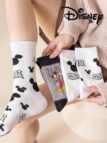 3/6/1 Pair Official Disney Women Socks, Embroidered Cute Mickey Mouse Family, Cartoon Character Embroidery Mid-Calf Socks, Unisex Novelty Socks, Suitable For Any Occasion, High-Quality Gift Socks