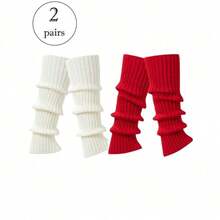 2Pairs Leg Warmers For Women, Cute Knit Leg Warmer Socks For Dance, Fall / Winter - Đen và trắng - Xem 7