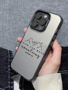 Slogan Faith Can Move Mountains (Matthew 17:20) & Mountain Pattern Phone CasePattern Phone Case, The New Series Of Creative And Fashionable IMD Laser Phone Cases,Classic Hybrid Phone Cases With Shock Resistance And Anti Slip, Compatible With Iphone For Galaxy Series, - Black - View 2