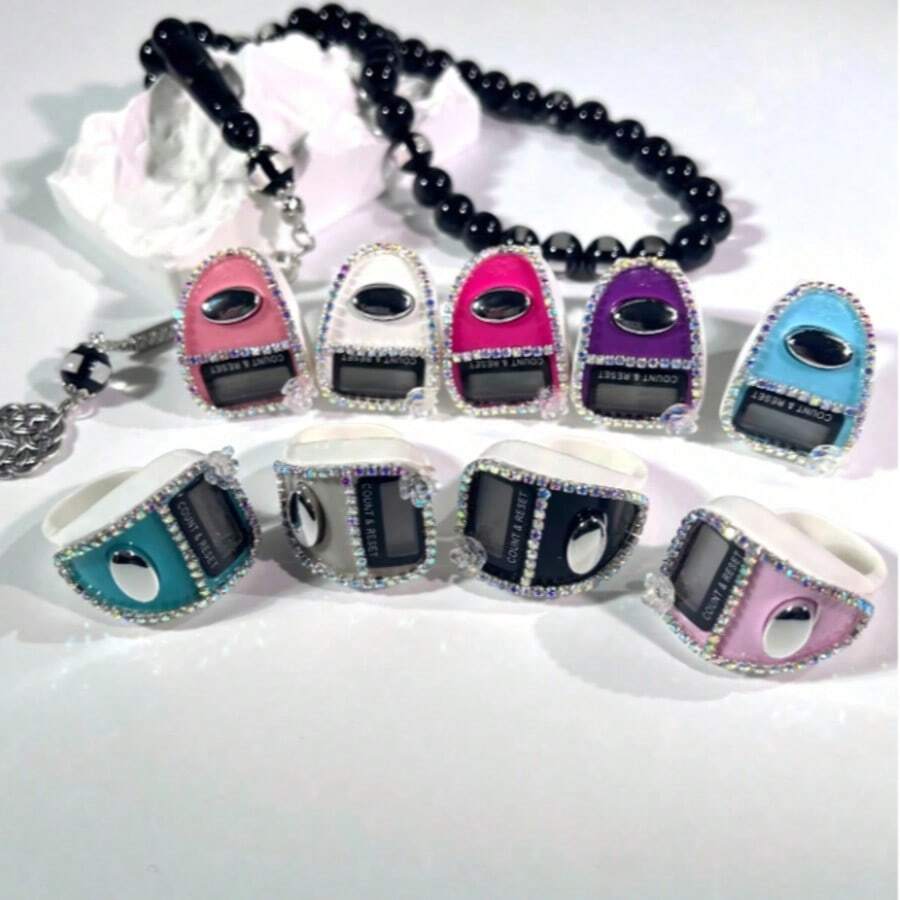1pc Customized Fashion Rhinestone Decor Lightweight Portable Finger Ring Counter, Electronic Prayer Bead Counting Ring, Multi-Purpose Counter, Stylish Luxury Ring, Handheld Counter Suitable For Men & Women, Ideal Gift For Holidays, Prayer Counting - Multicolor - View 1