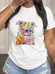 Funny-Beware-Of-Pit-Bulls,-Artistic-Pitbull-Original-T-Shirt - White 3 - View 2