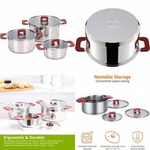 3-Piece Stainless Steel Space Saving Induction Cookware Set - Casserole With Stackable Lid Soft Touch Handle - 16/20/24 Cm 14.56 Inches - Stainless Steel - View 1