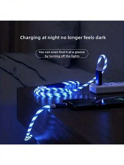 66W 超快充彩色数据线，Type-C 数据线带 LED 灯，兼容三星/USB-C 智能手机，快充线带 LED 灯，兼容 /安卓/