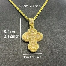 A Hip-Hop Style Cross Pendant Necklace With A Unique Design, Featuring A Square, A Cloud-Shaped Cross Shape, And A Copper-Set . It's A  Fashionable Accessory For Men And Women. - Cây thánh giá cỏ bốn lá - Xem 9