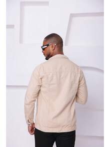 Men's Traditional Denim Jacket With Buttons - Versatile - 米色 - 查看 2