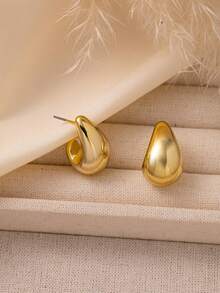 Bộ 2/4 khuyên tai vòng cong hình giọt nước bằng kim loại, tông vàng/bạc, không gây dị ứng, thiết kế dày dặn, tối giản và thanh lịch, phù hợp với nhiều trang phục. - Nhiều màu - Xem 7