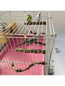 5pcs Bird Perch Set, Natural Wooden Parrot Perch Stand, 3pcs Grape Wood Perches, 2pcs Stands, Claw Grinder, Tiger Stripe Parrot Chew Stick, Training Branches, Suitable For Cockatiel, Small & Medium Birds - Brown - View 2