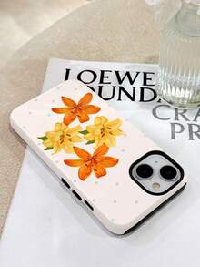 1件装水彩百合花波点图案亮面二合一硬壳手机壳，适用于三星/11/12/13/14/15/16/17 Pro Max - 彩色 - 查看 3