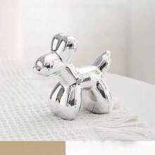 1pc Nordic Style Pink Electroplated Small Balloon Dog Resin Sculpture, Creative Animal Figurine Home Decor - Silver - View 4