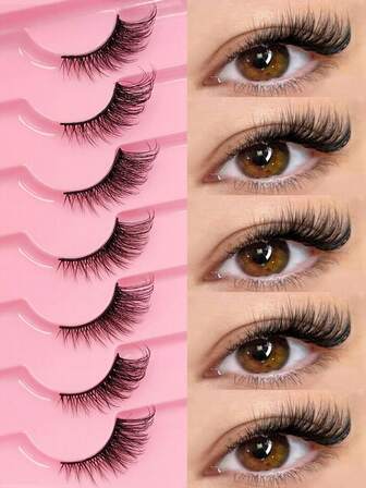 7 Pairs Cat Eye False Eyelashes, 3D Mink Lashes, Natural Look, Eyeliner Stickers, Reusable, Lightweight & Comfortable, Suitable For Beginners & Daily Use, Christmas Gift