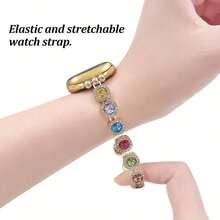 1pc Fashion Bracelet Watch Band, Compatible With 38-49mm Bands, Decorated With Colorful Crystal Elastic Strap, Fits Models And 20/22mm Lug Width Smart Watches Like Galaxy Watch, Suitable As Valentine's Day Gift (Band Only) - Gold - View 7