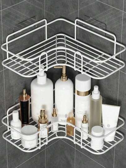1pc Bathroom Corner Shelf Rack, Triangular Shelf, No Drill, Bathroom & Kitchen Storage Organizer, Practical Home Decor