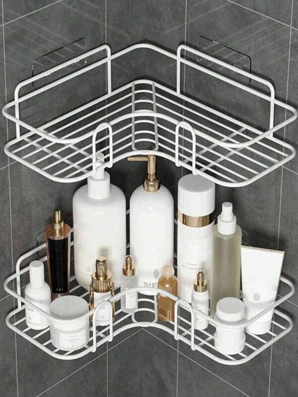 1pc Bathroom Corner Shelf Rack, Triangular Shelf, No Drill, Bathroom & Kitchen Storage Organizer, Practical Home Decor