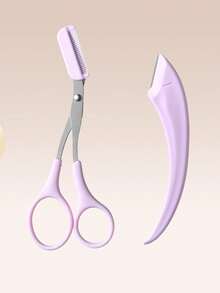 2pcs Eyebrow Grooming Kit Includes Angled Eyebrow Razor And Eyebrow Scissors With Comb Attachment. Crescent-Shaped Eyebrow Trimmer With Safety Guard, Ideal For Beginners. This Eyebrow Grooming Tool Set Can Also Serve As A Multipurpose Hair Removal Accessory For Women. Suitable As A Valentine's Day Or Mother's Day Gift, Compact Design For Easy Travel. - Multicolor - View 14
