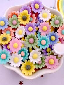 30Pcs 12mm Random Mixed Resin Carnation Flower Flatback Flower Rhinestone Gem Scrapbook Wedding Ornament Applique DIY Accessories Crafts