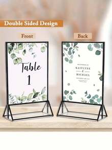 金色边框亚克力标牌架、相框展示架、透明纸张架、桌面菜单架、婚礼/餐厅桌号牌架、卡片架