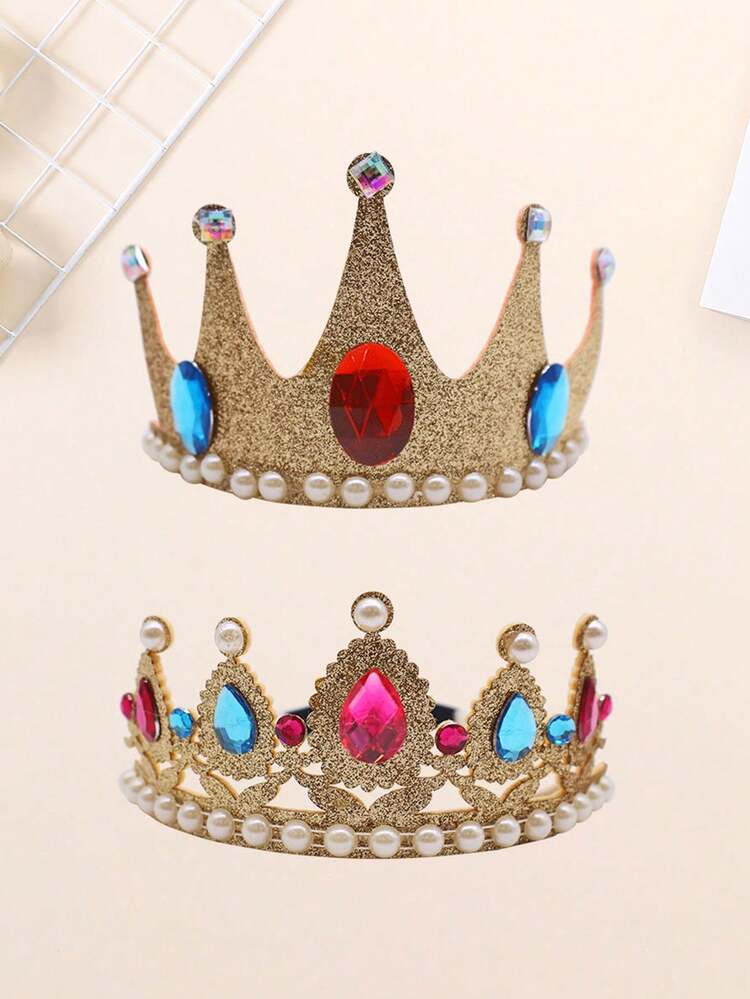 生日派对头饰，动漫/电影公主皇冠头箍，角色扮演舞台表演头箍，生日派对头饰 - 金色 - 查看 1