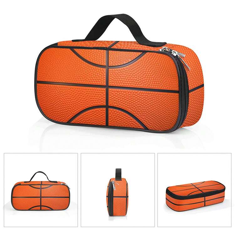 多功能铅笔盒，篮球图案印花，带隔层，可放置铅笔、钥匙、手机、硬币、小物件，适合学校、家庭、送礼、度假、节日（返校季、圣诞节）使用。 - 籃球 - 查看 8