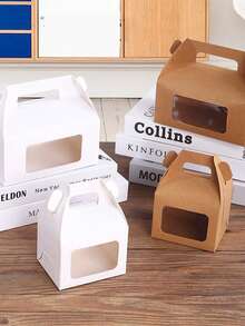 6pcs Handheld Gift Box With Display Window, White Packaging Box, Kraft Paper Packaging Box, Handle Kraft Paper Lid Box, Mountain Top Gift Box, Barn Box, Valentine's Day, Mother's Day, Children's Birthday Party, Wedding, Baby Shower - Multicolor - View 4