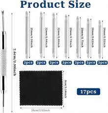 Watch Band Pins Replacement Kit, 16 PCS Diameter 15mm Heavy Duty Stainless Steel Watch Link Remover Set Watch Strap Pins Adjustment Tool Link Removal Kit For Watch Bracelet Repairing (Length 14-25mm) - 白色 - 查看 4