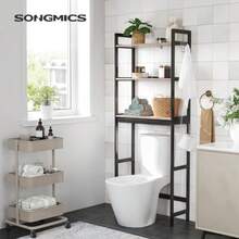 SONGMICS Estantería sobre el Inodoro Organizador de Baño de 3 Niveles con Estantes Ajustables Greige y Negro MBTS012W01 - Greige negro - Ver 3