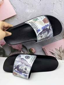 新款时尚女式拖鞋，高弹橡胶鞋底，柔软舒适家居拖鞋，防滑浴室拖鞋，印花百搭休闲通勤轻便缓震拖鞋 - 彩色 - 查看 3