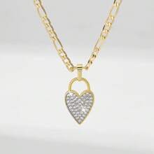 1pc Classic European Style Copper Inlaid Zirconia Heart Pendant Necklace, Limited Edition "Light Of Protection", Suitable As Gift For Christmas, Thanksgiving, Halloween, Mother's Day, Valentine's Day, Friends, Communion, Daily Wear, Prayer - Yellow Gold - View 8