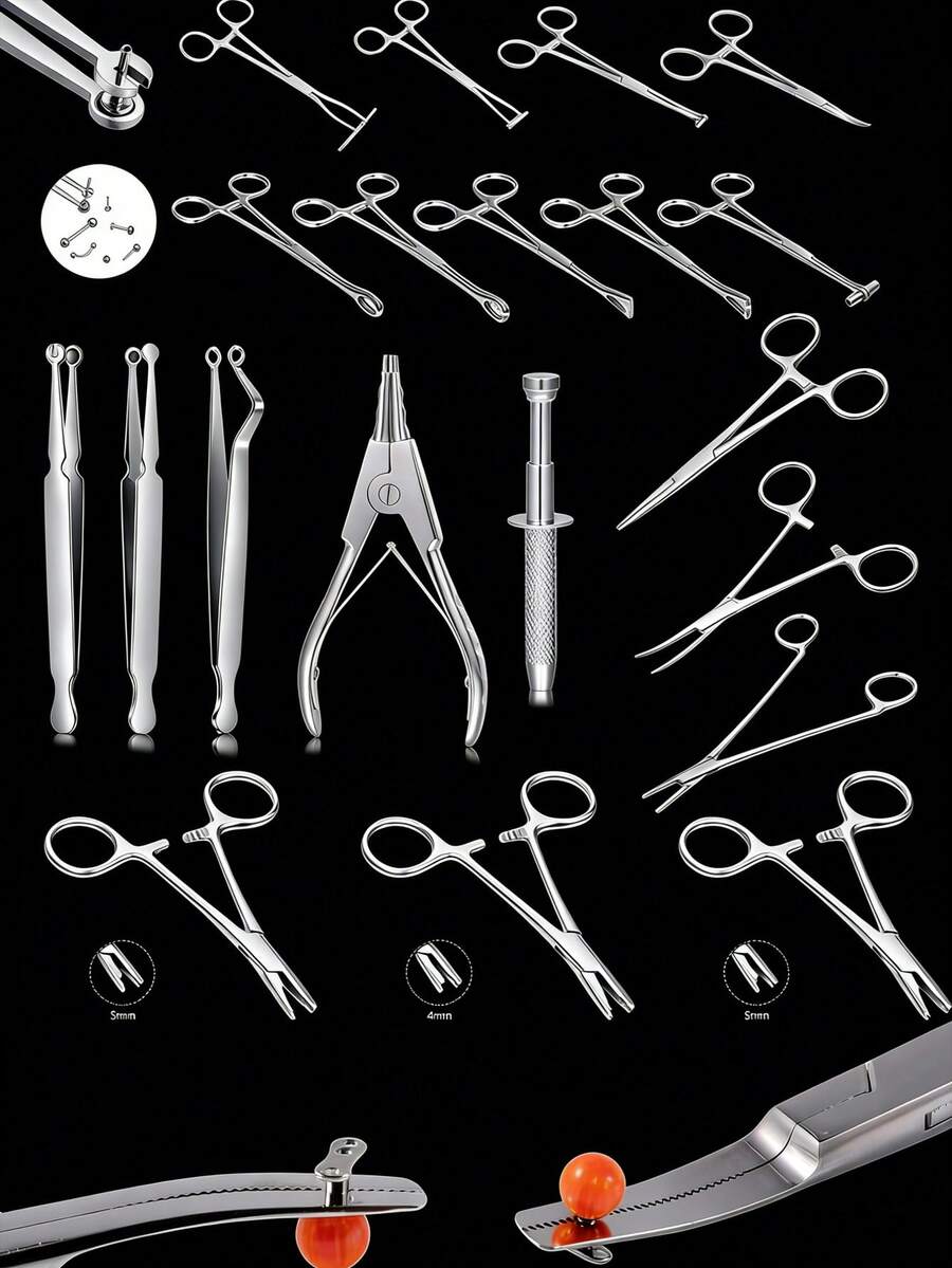 316L不锈钢专业穿刺钳，穿刺饰品更换工具，穿刺杠铃钳，穿刺球取出工具 - 3mm钳口，医用钢人体饰品球固定取出器，可松紧皮下锚钉钳，鼻中隔唇钉耳环钳，鼻中隔夹，轻松更换软骨鼻钉、唇钉和耳钉穿刺饰品 - 銀色 - 查看 1