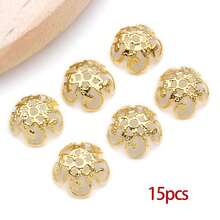 15个18K镀金花朵珠帽，精美镂空黄铜珠帽，适用于DIY工艺品，如耳环、手链、项链等珠宝工艺品。 - 彩色 - 查看 13