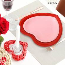 Disposable Tableware Set, Heart Shape Plates Napkins Valentines Day Party Supplies Photography Props - Pink - View 3