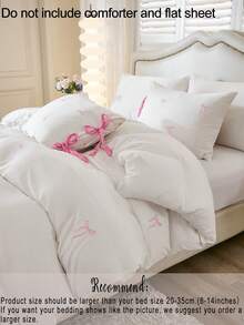 2pcs/3pcs White Solid Color Duvet Cover Set With Pink Embroidered Bow And Bottom Bow Ties, Includes 1 Duvet Cover And 2 Pillowcases Without Insert, Suitable For Room Decoration, Daily Polyester Fiber, Soft And Skin-Friendly, Indoor Bedroom, Master Bedroom, Guest Room, Secondary Bedroom, All-Season Use, Bow Detail Bedding, Romantic Decor, Girly Aesthetic, Affordable Luxury, Trending Home Styles - Multicolor - View 8