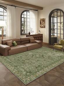 1 pieza Alfombra de área con patrón vintage verde, estilo bohemio, material de terciopelo suave y cómodo, fácil mantenimiento, impermeable y anti-manchas, con respaldo antideslizante, adecuada para entrada, dormitorio, sala de estar, baño, cocina, comedor, oficina, decoración de habitación, celebración festiva - Verde - Ver 4