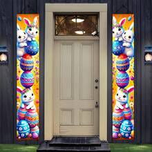 2 chiếc, hình phẳng 2D, biểu ngữ treo cửa hình thỏ và trứng Phục Sinh, chất liệu polyester, họa tiết trứng và quả trứng nhiều màu sắc, thích hợp trang trí đa năng cho các bữa tiệc ngày lễ và lễ Phục Sinh, nhà cửa, sân vườn, studio và các bữa tiệc sinh nhật ngoài trời. - Nhiều màu - Xem 8