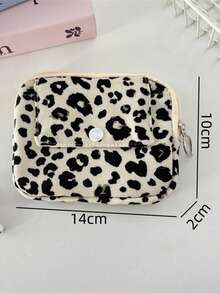Corduroy Flip Cover Card Holder & Coin Purse, Multi-Functional Leopard Print Organizer Pouch Women's Portable Lipstick & Cosmetic Bag - Multicolor - View 15