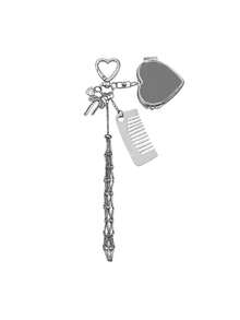 银色口红网袋，金属口红收纳袋挂饰，配有可替换不锈钢网袋，心形和星形装饰口红盒钥匙扣，带心形镜子和小梳子。编织网袋，优雅钥匙扣 - 彩色 - 查看 10