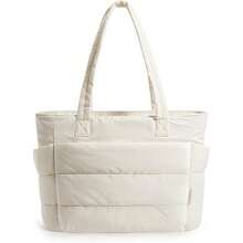 Women's Tote Bag, Lightweight Fluffy Handbag With Compartments, Quilted Shoulder Bag, Polyester Material Handbag, Suitable For Travel, Work, Fitness - Beige - View 7