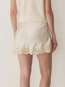Women Lace Trim Satin Mini Skirt Y2k Lacy Skik A Line Half Silp Short Skirt Cute Low Rise Underskirt Extender Summer Going Out Club Skirts - Rượu sâm banh - Xem 9