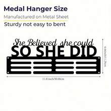 1 pieza "Ella creyó que podía, así que lo hizo" Perchero inspirador de medallas, estante de pared de metal para organizar medallas, fácil de instalar, organizador de cintas de premios de deportes y maratón para atletas - Negro - Ver 3