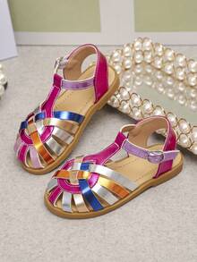 儿童彩虹编织金属凉鞋，带踝带 - 非常适合复活节和儿童生日派对 - 彩色 - 查看 2