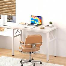 Folding Desk Small Desk 31.5 Inches Computer Desk For Home Office Folding Table Writing Table For Small Spaces No Assembly Required White & White Frame - 31.5 Inches + White + White - View 3