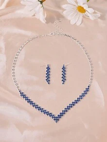 1件項鍊+1對耳環,時尚奢華鑲嵌鑽石項鍊&耳環套裝,適合婚禮、宴會、派對上的新娘