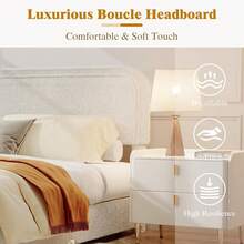 Marco de cama Boucle de tamaño completo, cama plataforma moderna con cabecero, ensamblaje fácil y sin ruido, soporte de listones de madera, color blanco beige - Beis - Ver 3